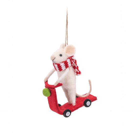 Hängende Dekoration: Elegante Maus auf einem Roller