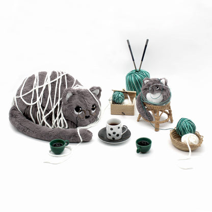 LES PTIPOTOS - PELUCHE CHAT MAMAN & BÉBÉ GRIS 32CM