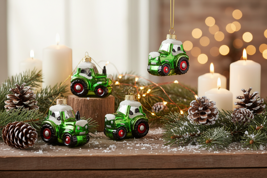 Green Tractor Christmas Baubles 3-Pack