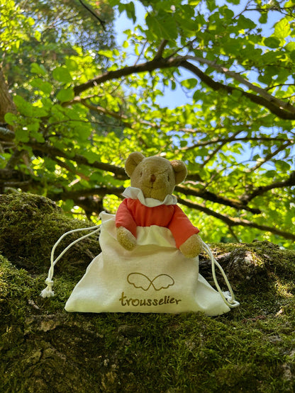 Ours Nid d'Ange Doudou avec Hochet - Coton Bio Corail