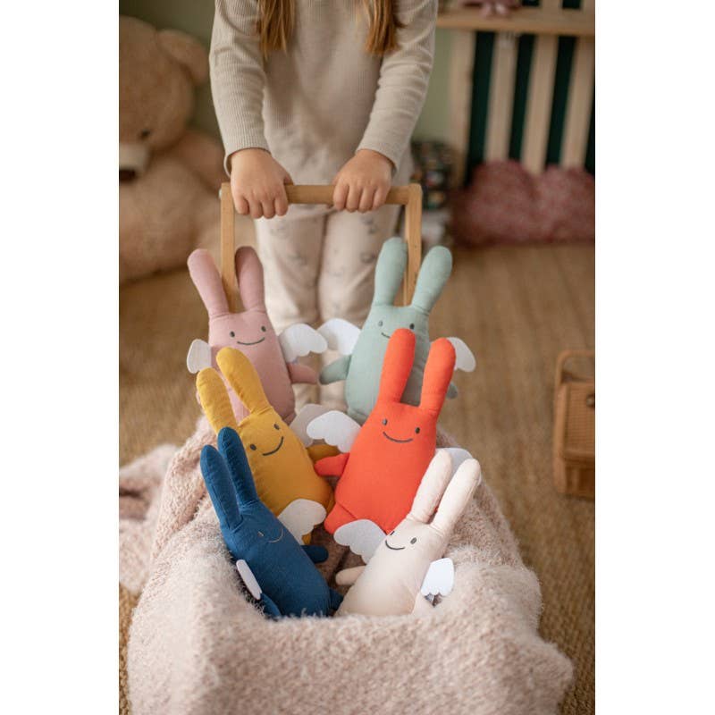 Ange Lapin Doudou avec Hochet - Coton Bio Corail