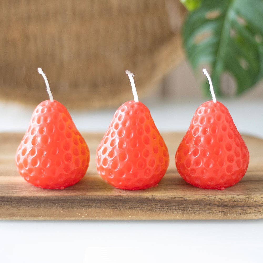 Lot de 3 bougies en forme de fraise