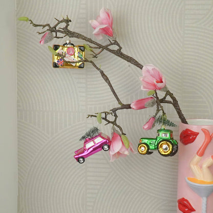 Weihnachtskugel Auto Rosa mit Tannenbaum