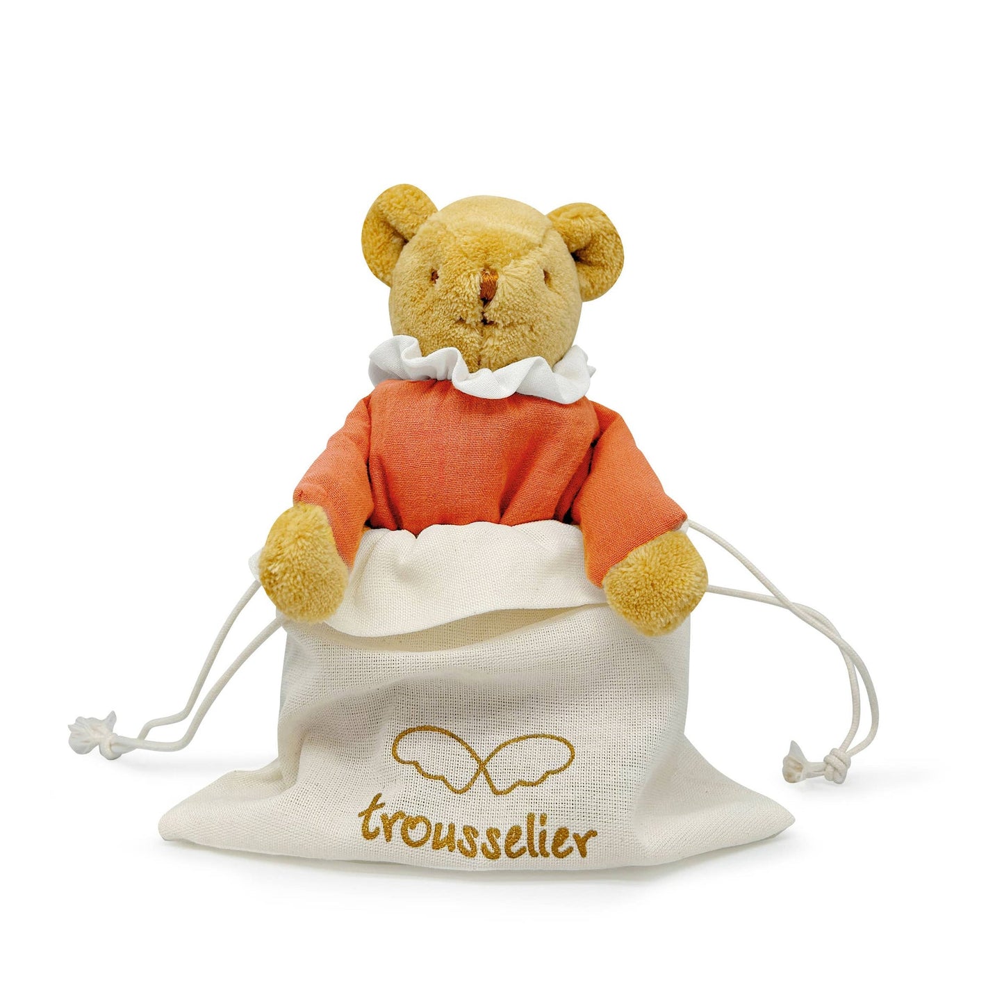 Ours Nid d'Ange Doudou avec Hochet - Coton Bio Corail