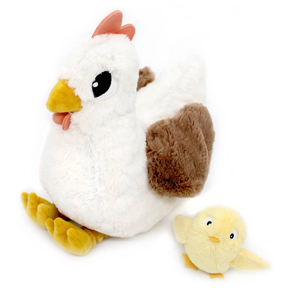 LES PTIPOTOS - PELUCHE POULE MAMAN & BÉBÉ 32CM BLANCHE