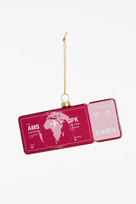 Weihnachtskugel Boardingpass Amsterdam - New York