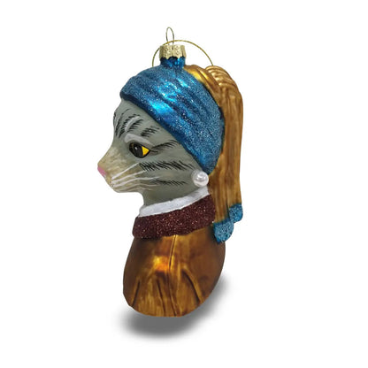 Boule de Noël Jeune Fille à la Perle Chat Tabby par Naked Decor - 92018167