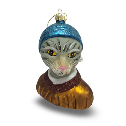 Boule de Noël Jeune Fille à la Perle Chat Tabby par Naked Decor