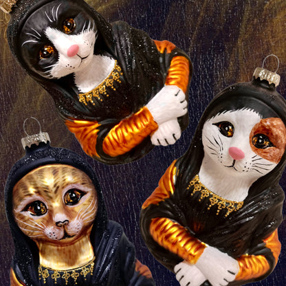 Boule de Noël Mona Lisa Chat Tuxedo par Naked Decor