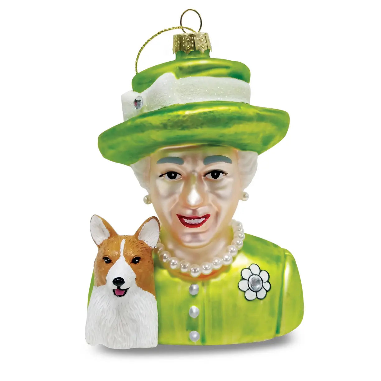 Weihnachtskugel Queen Elizabeth & Corgi Grün