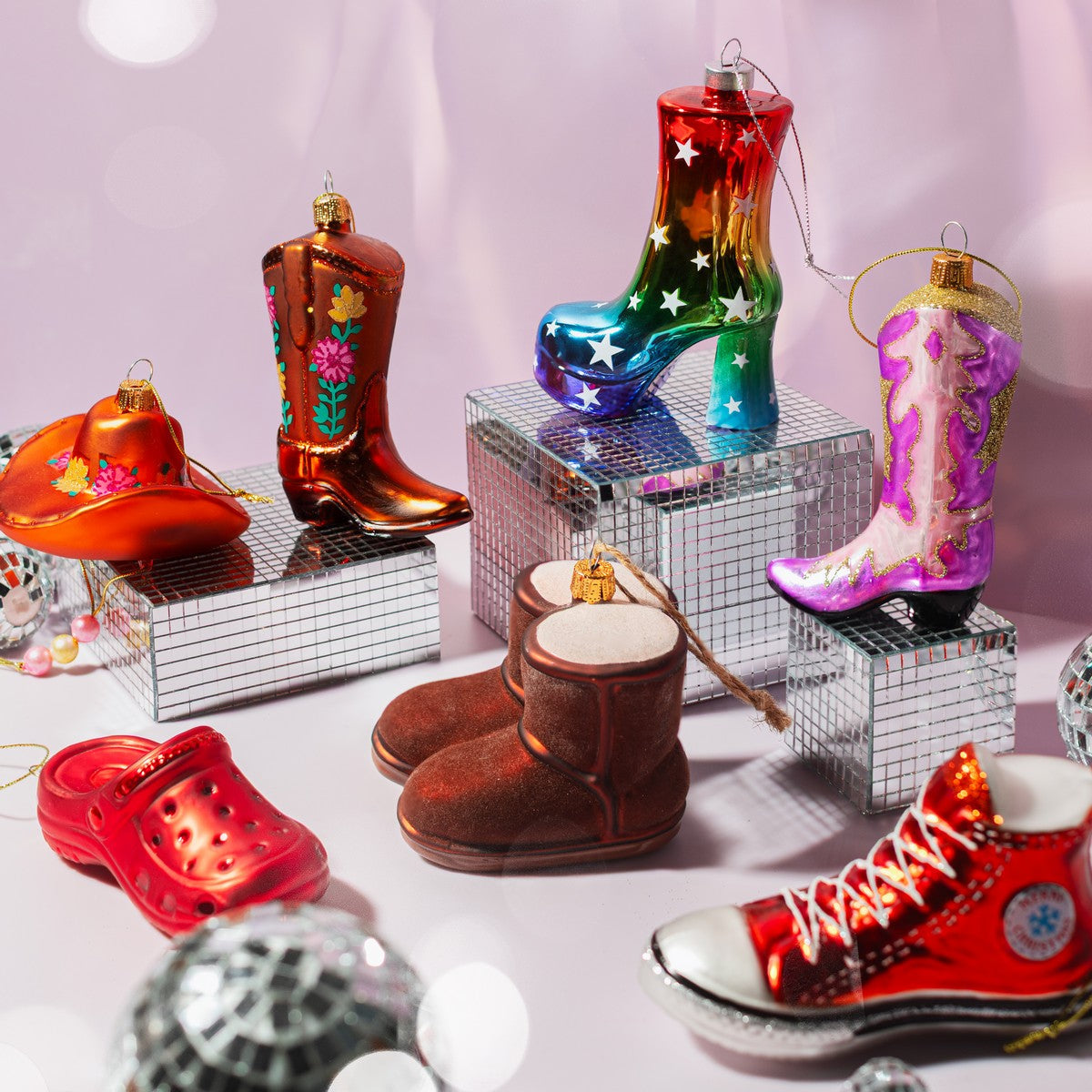 Weihnachtskugel rosa Cowboystiefel