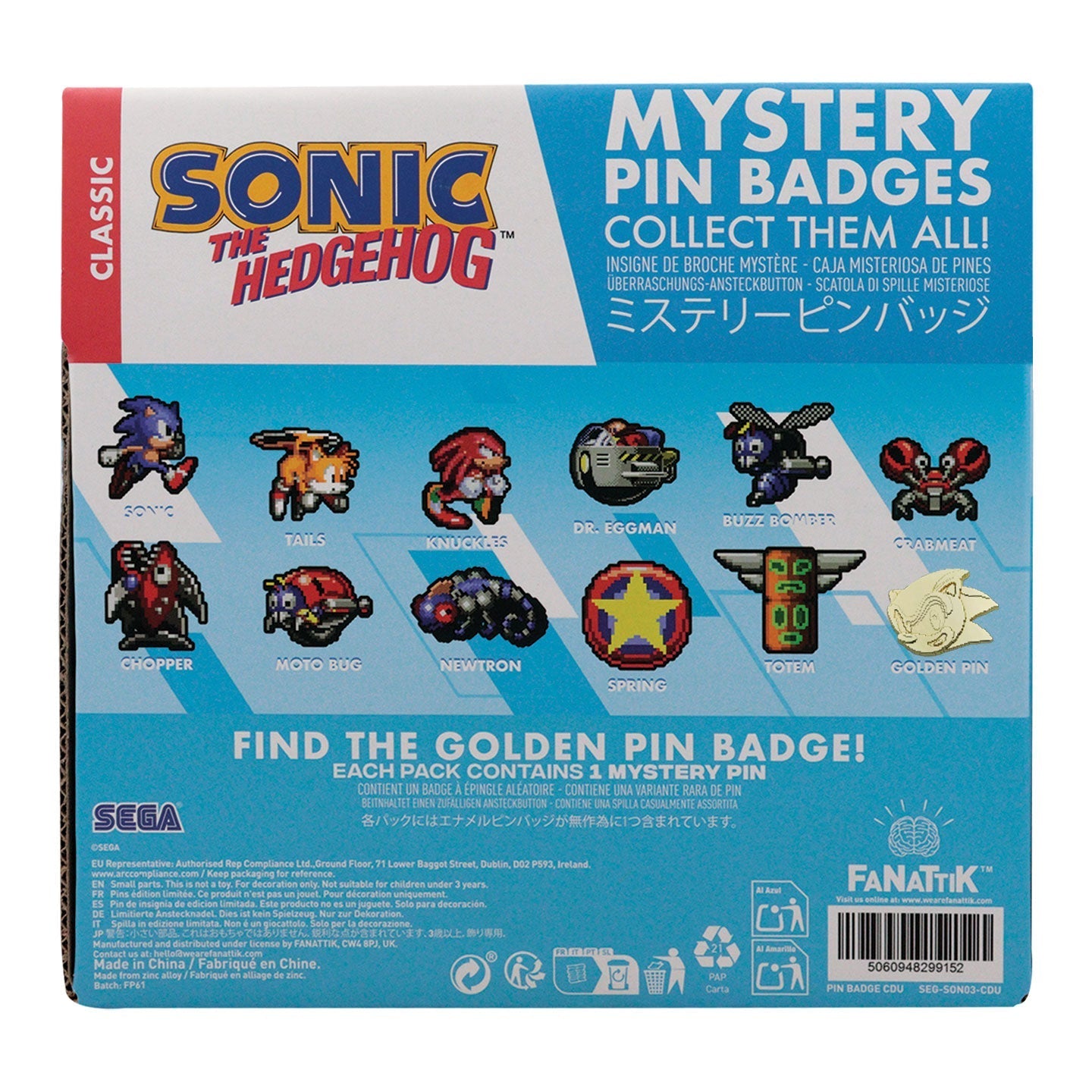 Sonic The Hedgehog Mystery Pin Badge CDU Containing 12 Blind Boxes