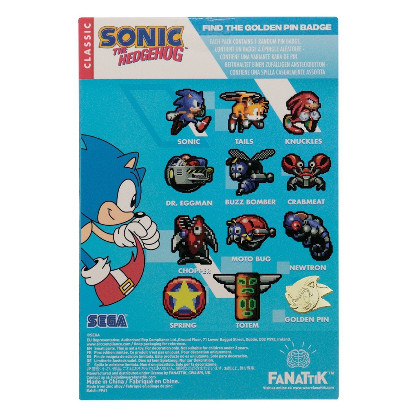 Sonic The Hedgehog Mystery Pin Badge CDU Containing 12 Blind Boxes