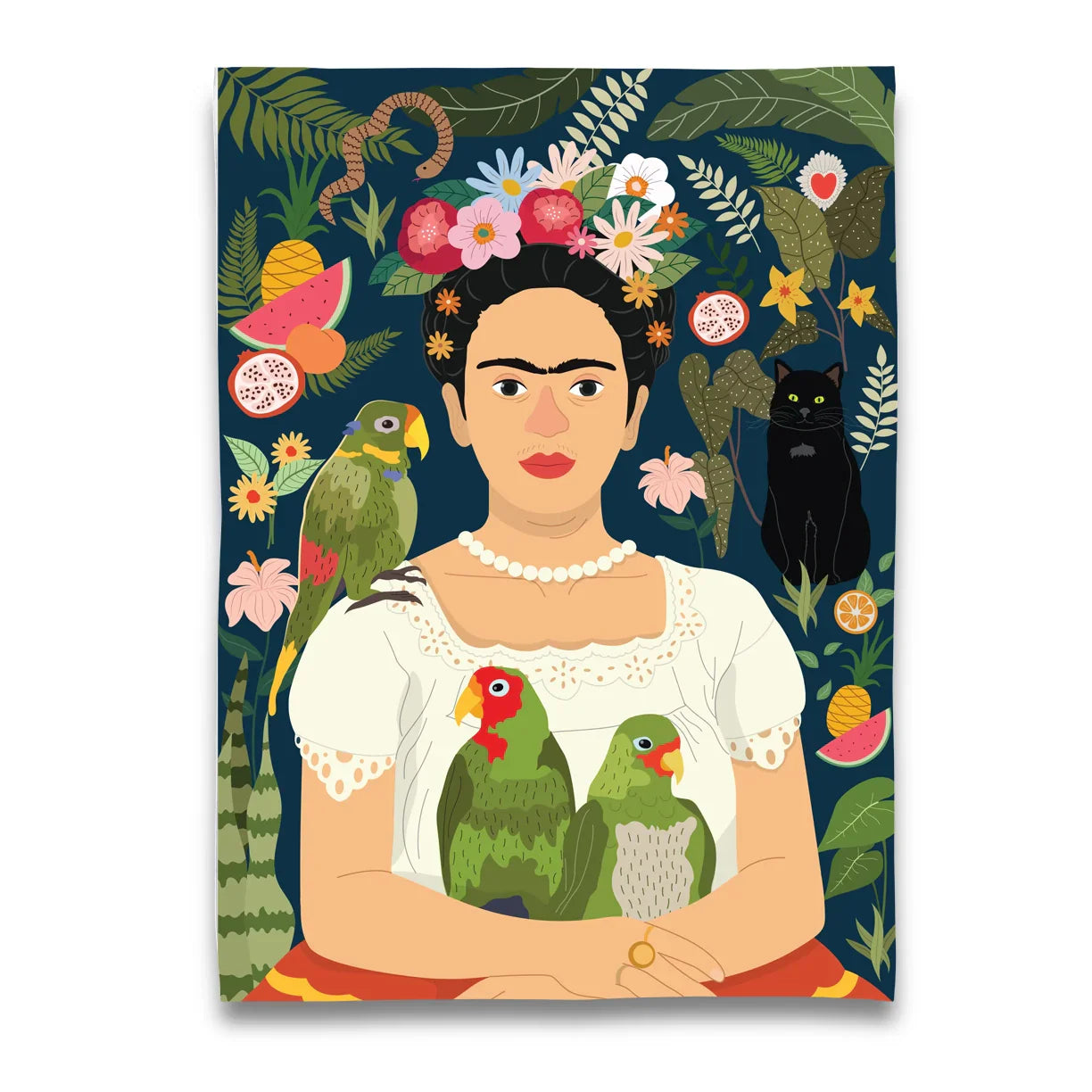 Geschirrtuch Frida Kahlo und ihre Papageien