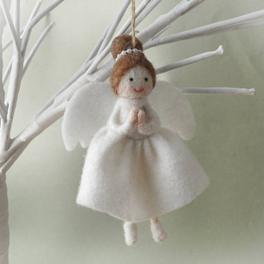 Hanging decoration: Felt angel with brown hair