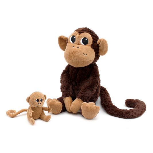 LES PTIPOTOS - SINGE MAMAN & BÉBÉ CHOCOLAT 25CM