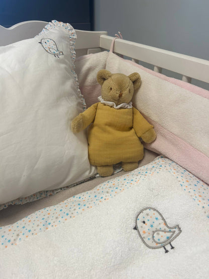 Ours Nid d'Ange Doudou avec Hochet - Coton Bio Curry
