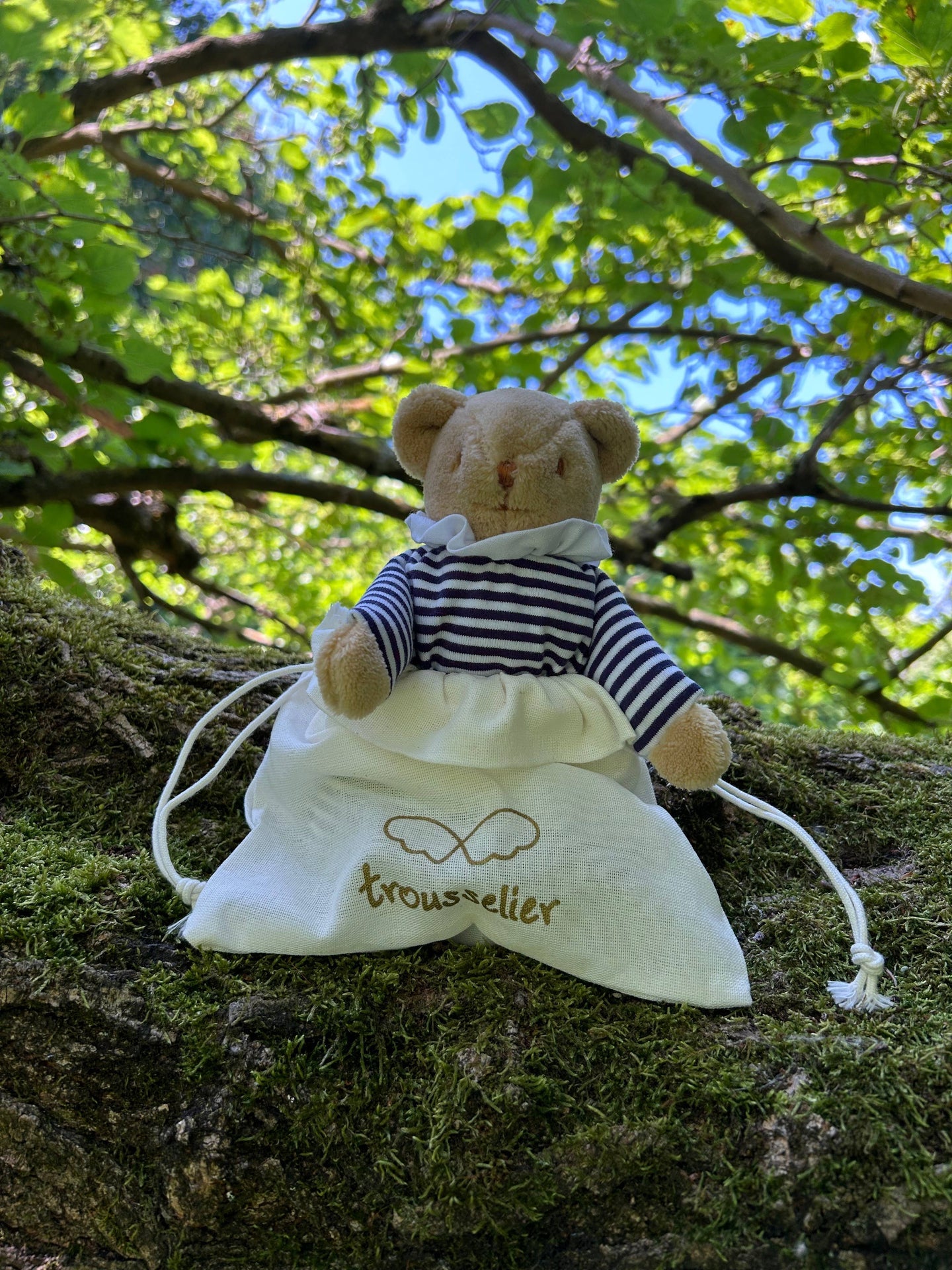 Ours Nid d'Ange Doudou avec Hochet - Coton Marinière