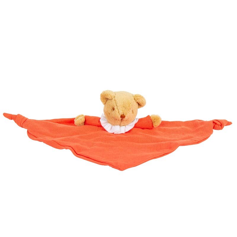 Ours Triangle Doudou Avec Hochet  - Coton Bio Corail