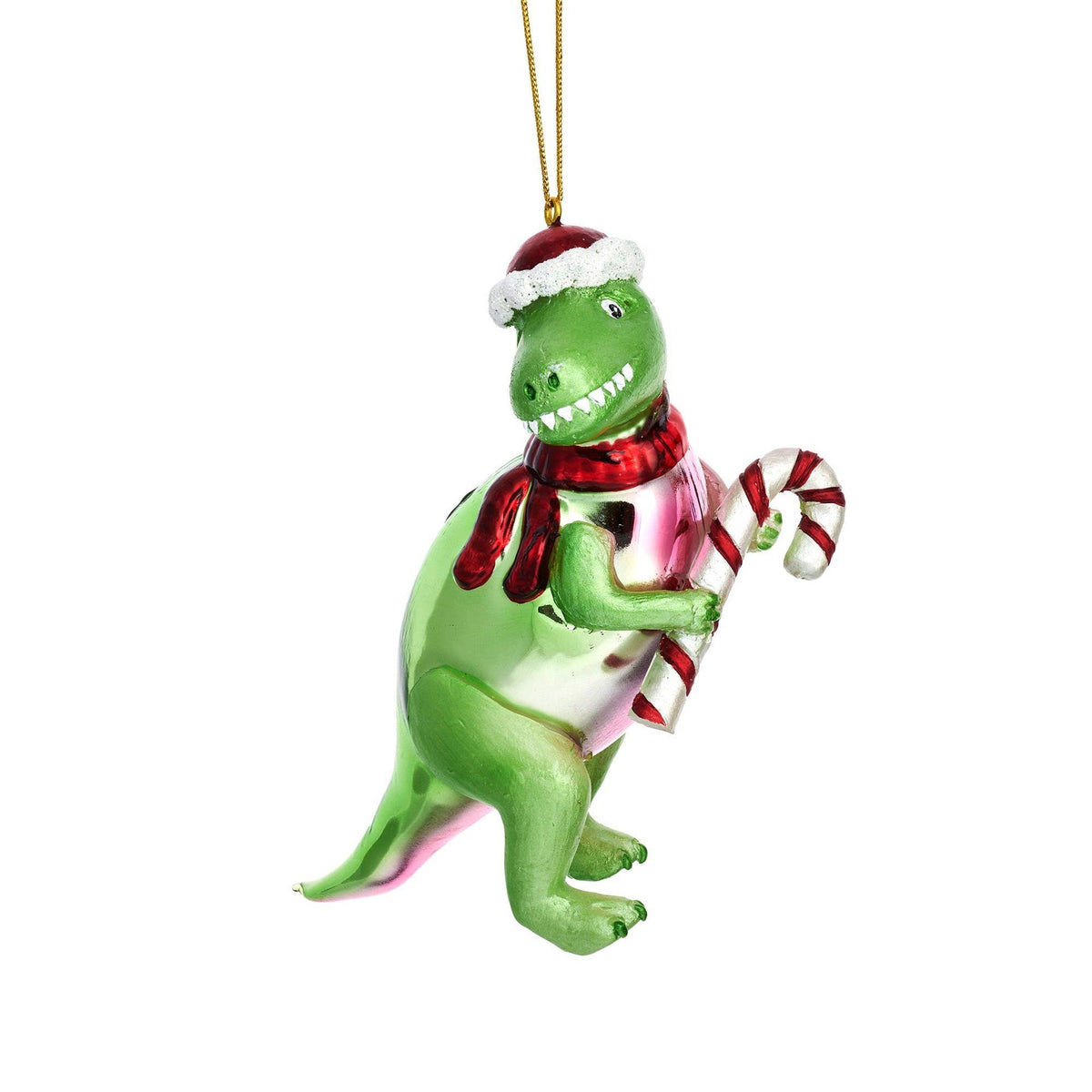 T-Rex-Weihnachtskugel mit Zuckerstange