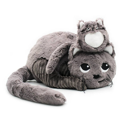 LES PTIPOTOS - PELUCHE CHAT MAMAN & BÉBÉ GRIS 32CM