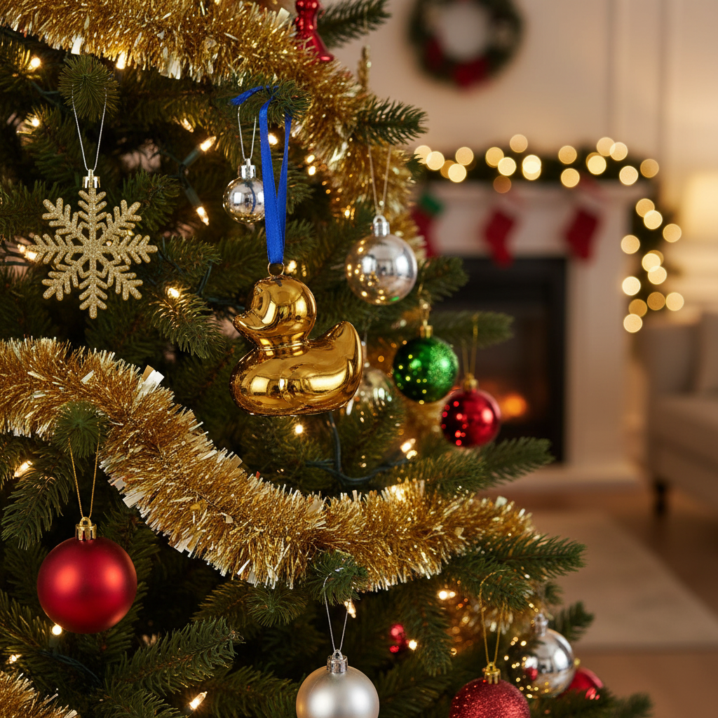 Weihnachtsdekoration in Form einer goldenen Ente