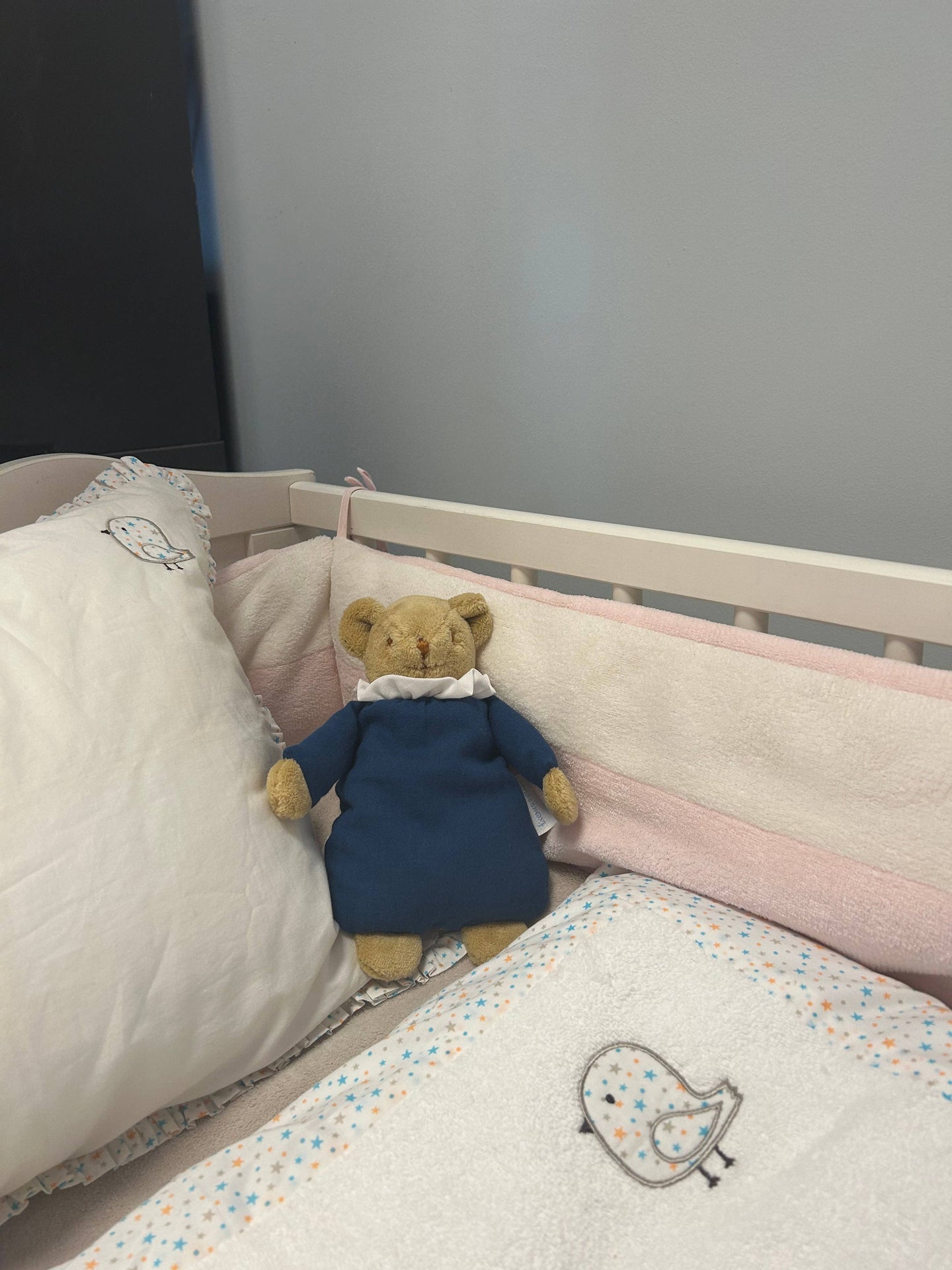 Ours Nid d'Ange Doudou Hochet - Coton Bio Bleu Denim