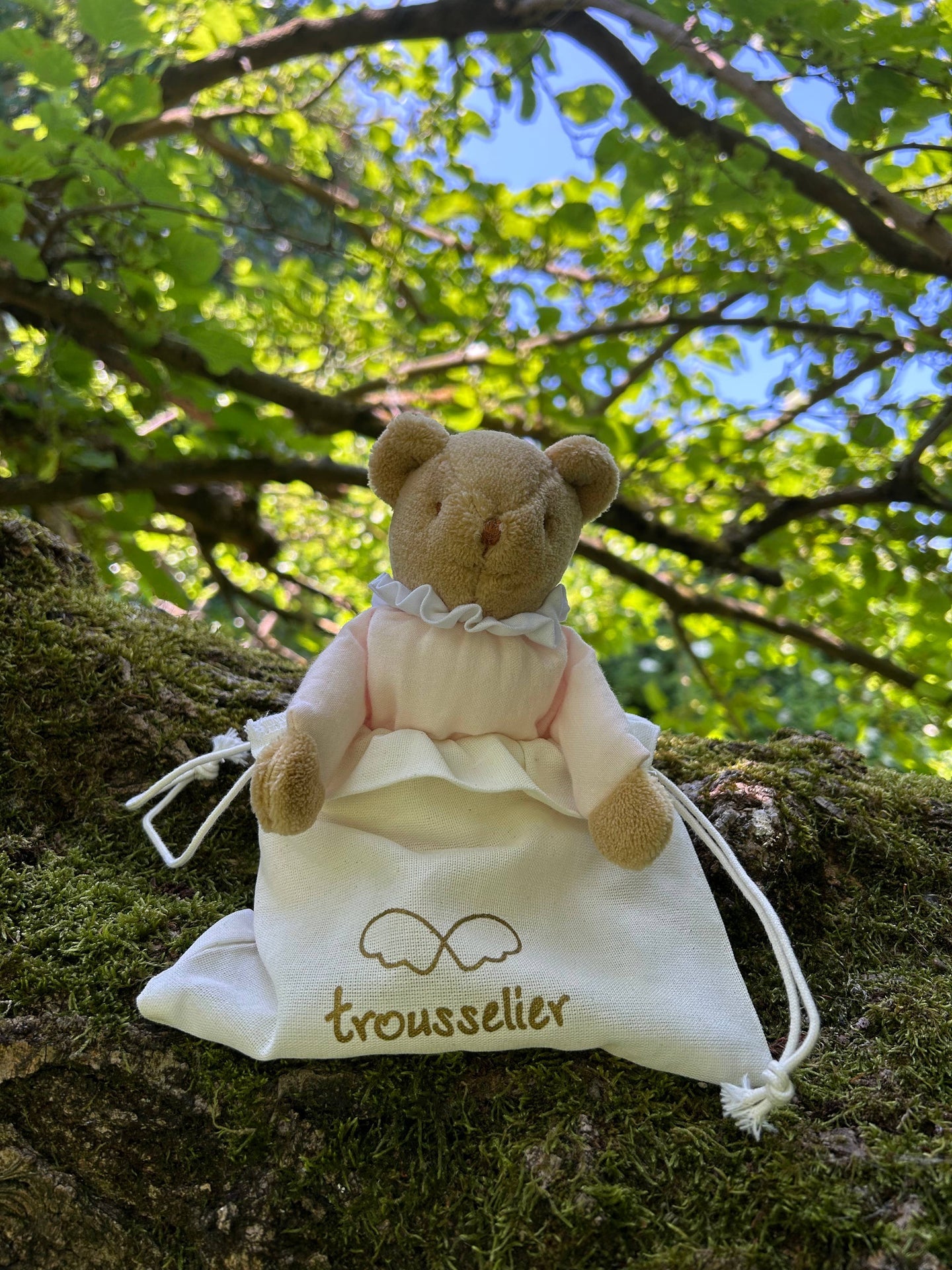 Ours Nid d'Ange Doudou Hochet - Coton Bio Rose Poudré