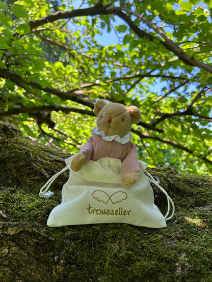 Ours Nid d'Ange Doudou Hochet - Coton Bio Vieux Rose
