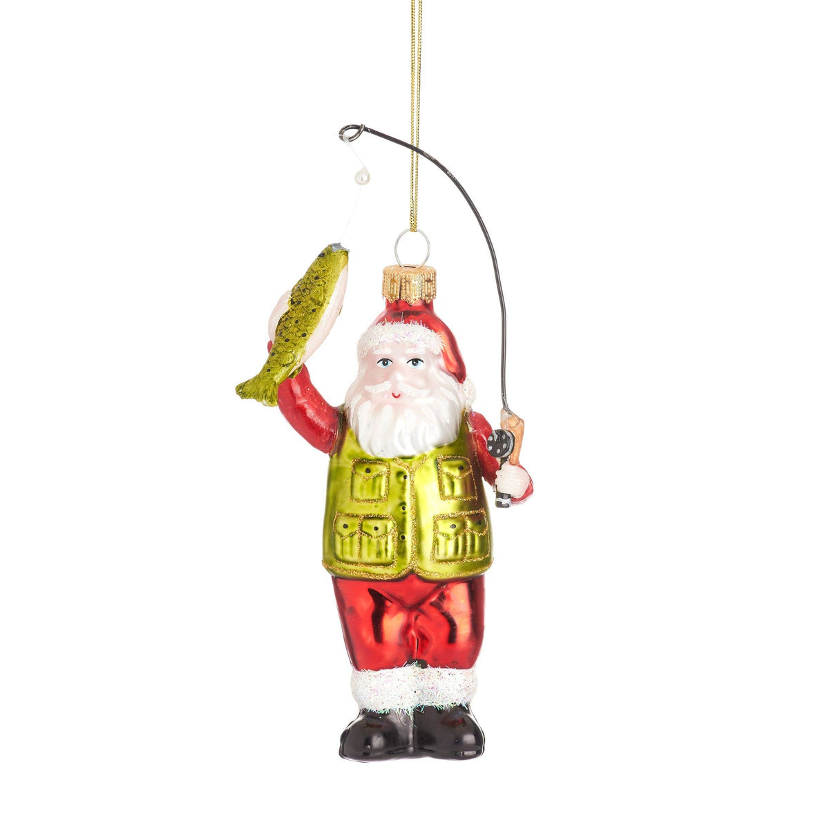 Weihnachtskugel Weihnachtsmann beim Angeln