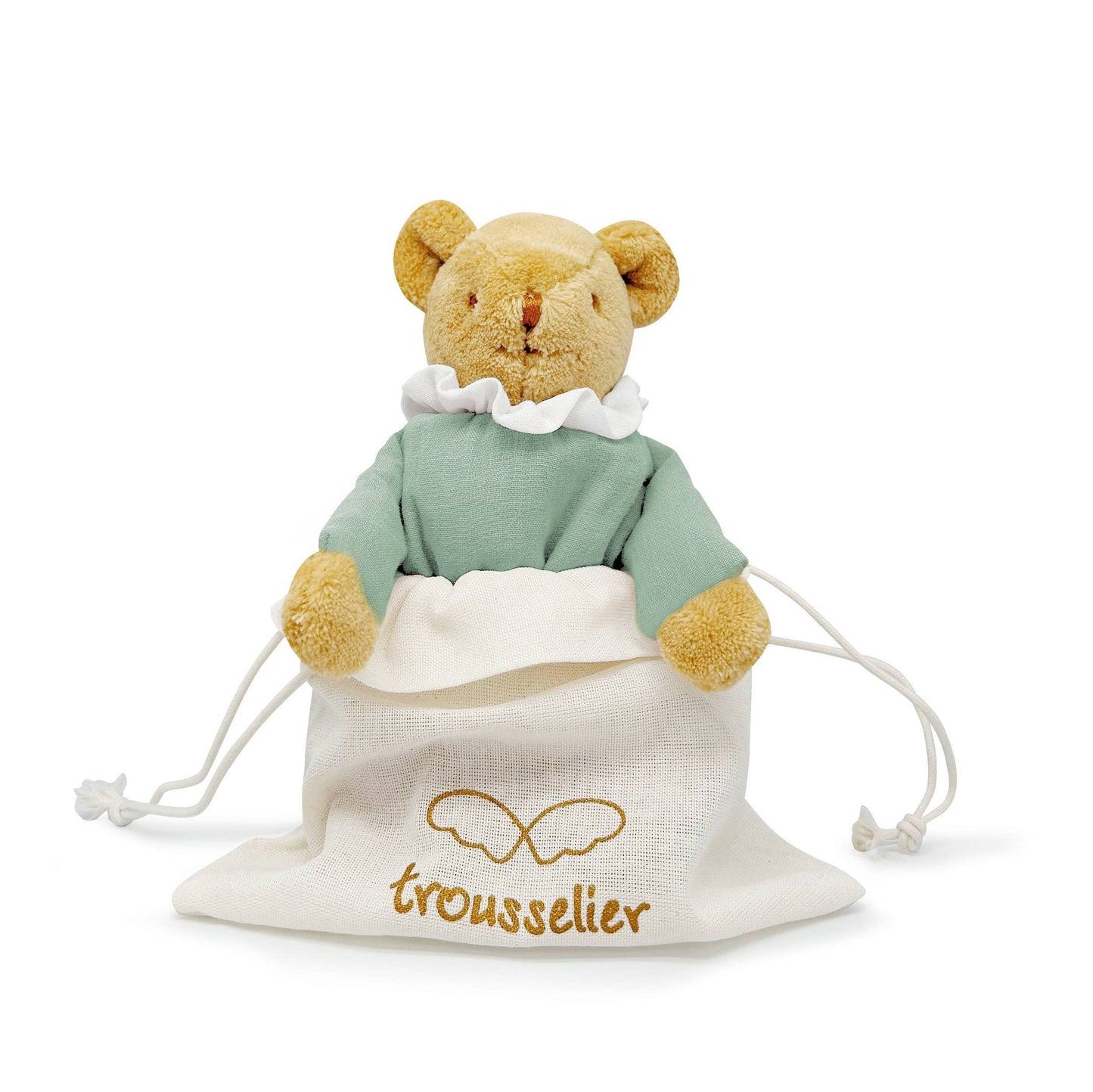 Ours Nid d'Ange Doudou avec Hochet - Coton Bio Celadon