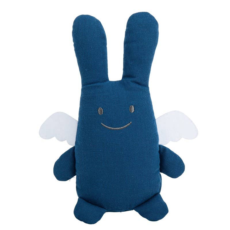 Ange Lapin Doudou avec Hochet - Coton Bio Bleu Denim