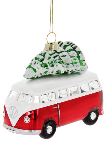 Décoration de Noël VW T1 Bus Rouge & Blanc avec Sapin
