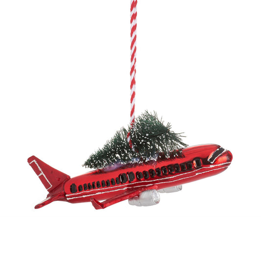 Weihnachtskugel Verkehrsflugzeug mit Tanne