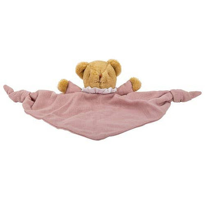 Ours Triangle Doudou Avec Hochet  - Coton Bio Vieux Rose
