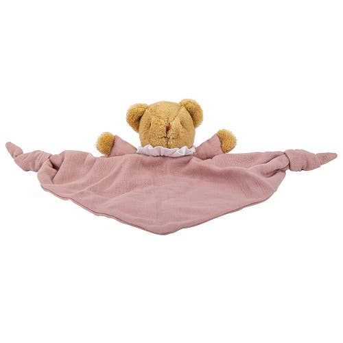 Ours Triangle Doudou Avec Hochet  - Coton Bio Vieux Rose