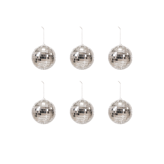 Diskokugel-Weihnachtskugel Silber - 6er-Pack