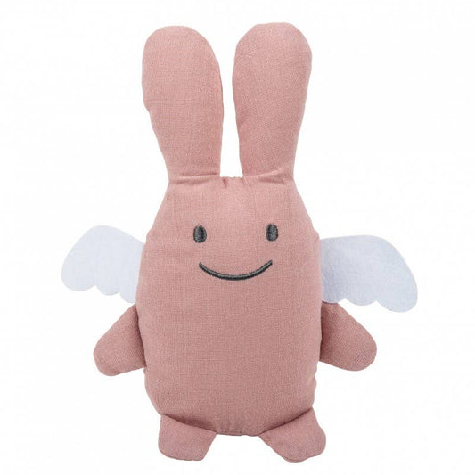 Ange Lapin Doudou  avec Hochet - Coton Bio Rose