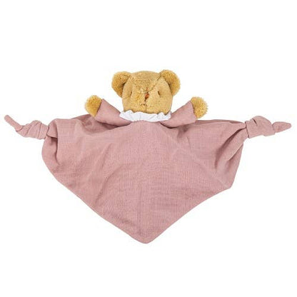 Ours Triangle Doudou Avec Hochet  - Coton Bio Vieux Rose