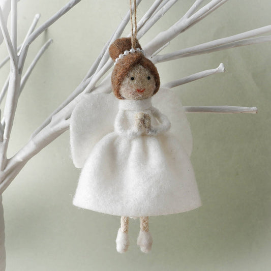 Hanging decoration: Felt angel with dark hair