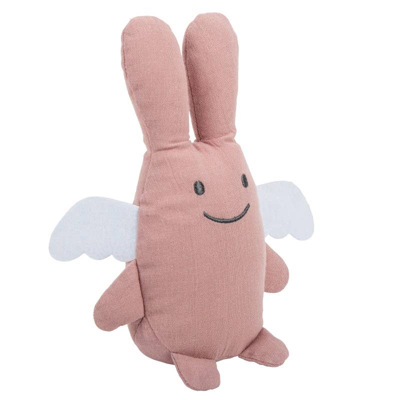 Ange Lapin Doudou  avec Hochet - Coton Bio Rose
