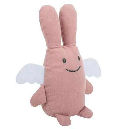 Ange Lapin Doudou  avec Hochet - Coton Bio Rose