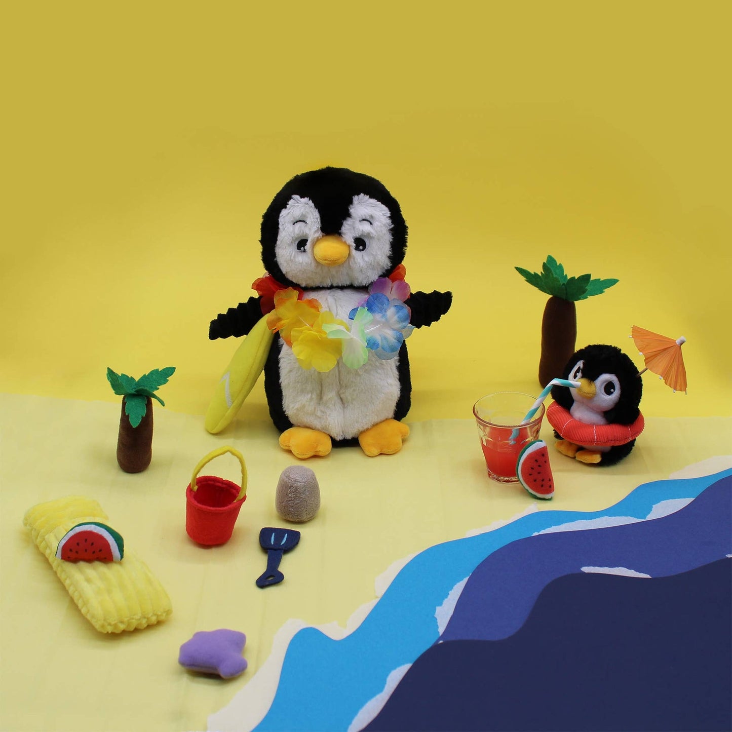 LES PTIPOTOS - PELUCHE 25CM MAMAN & BÉBÉ PINGOUIN NOIR