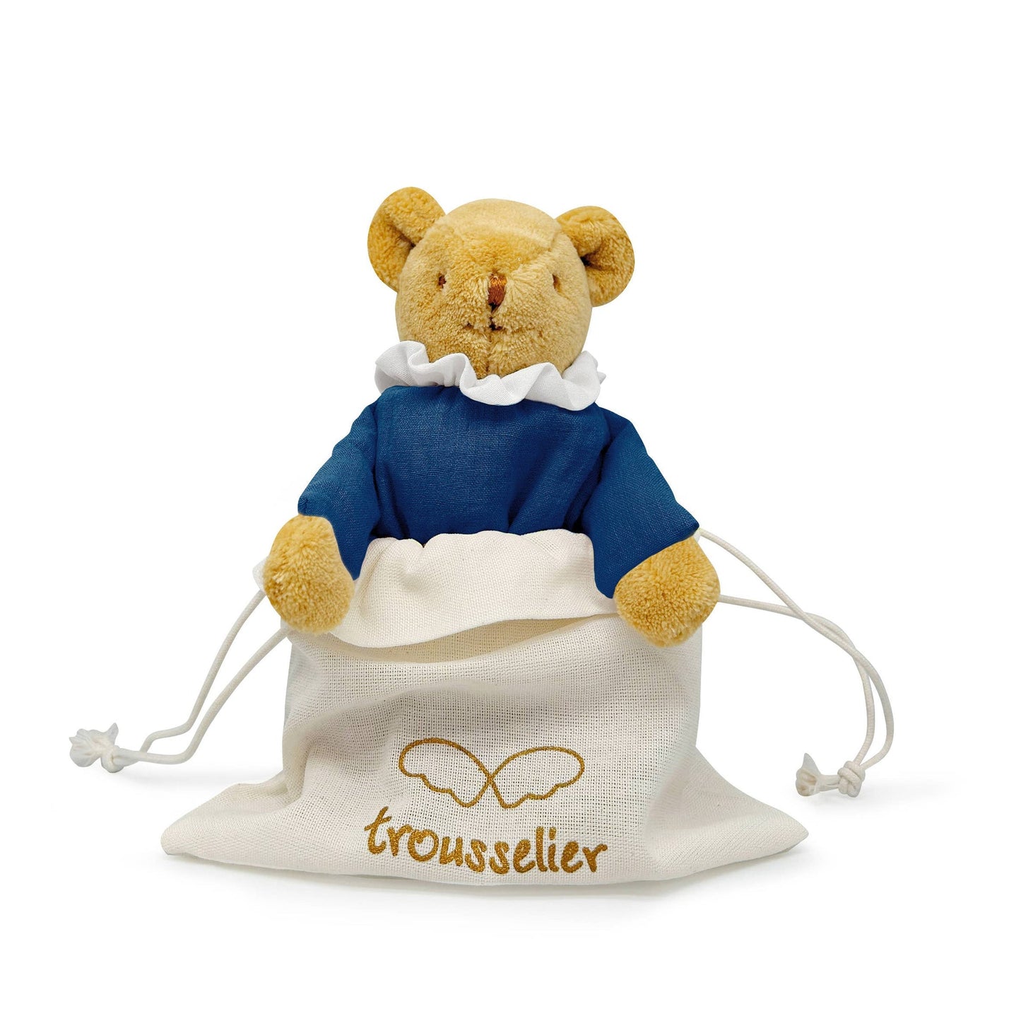 Ours Nid d'Ange Doudou Hochet - Coton Bio Bleu Denim