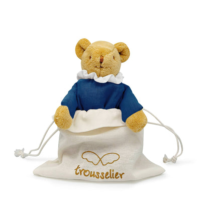 Ours Nid d'Ange Doudou Hochet - Coton Bio Bleu Denim