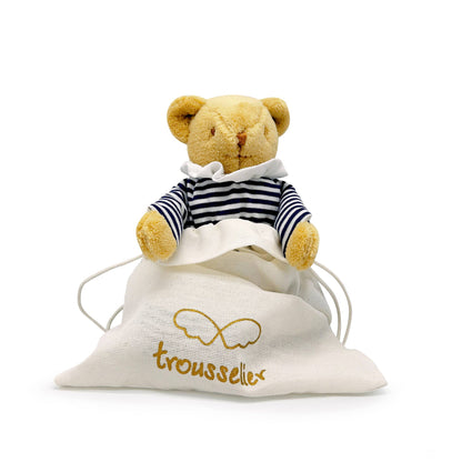 Ours Nid d'Ange Doudou avec Hochet - Coton Marinière