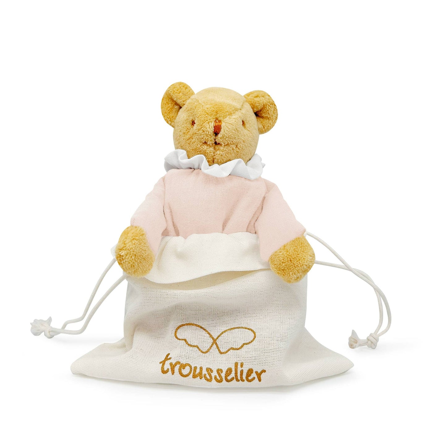 Ours Nid d'Ange Doudou Hochet - Coton Bio Rose Poudré