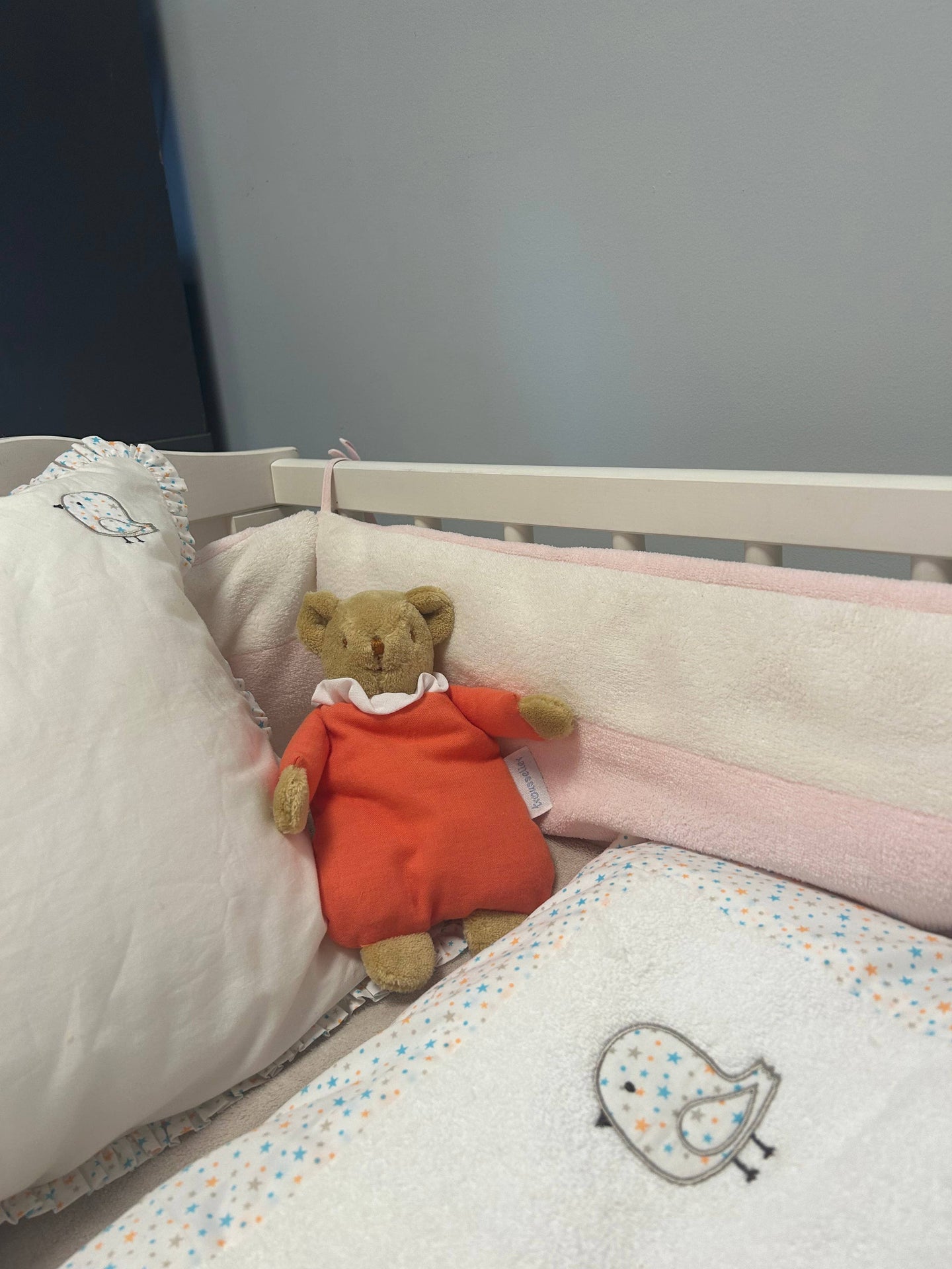 Ours Nid d'Ange Doudou avec Hochet - Coton Bio Corail