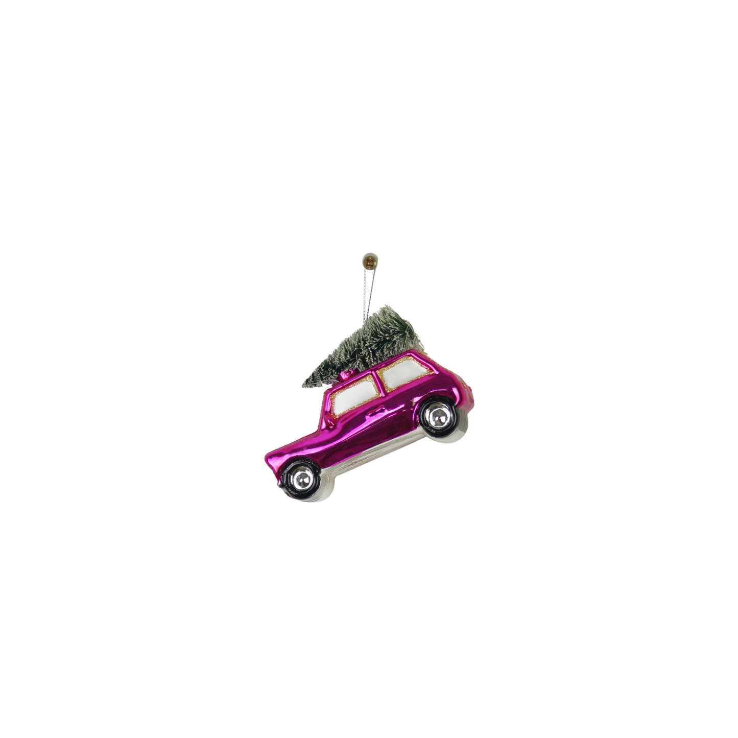 Weihnachtskugel Auto Rosa mit Tannenbaum